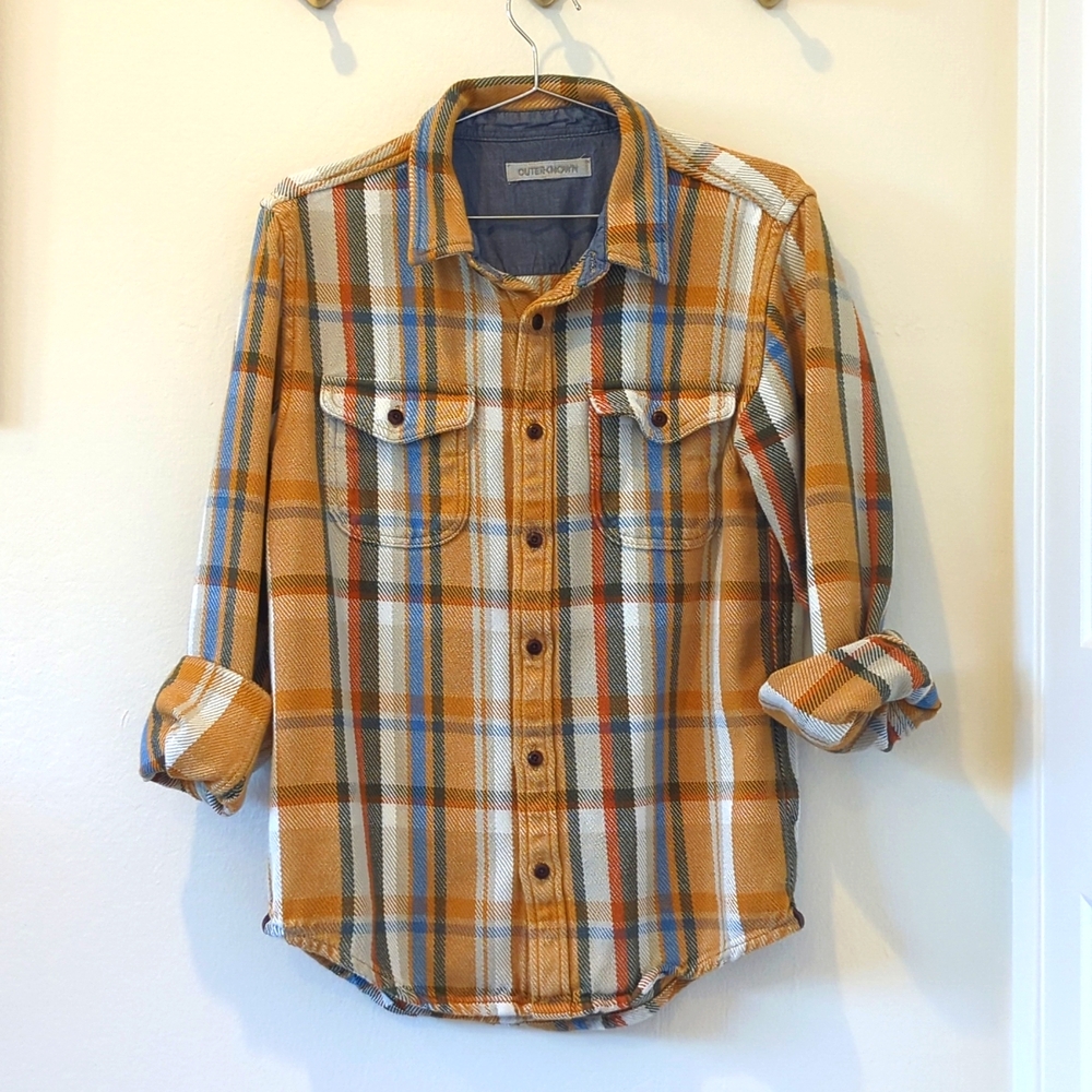 Outerknown Blanket Shirt Men's Leo Yellow Plaid Size Medium